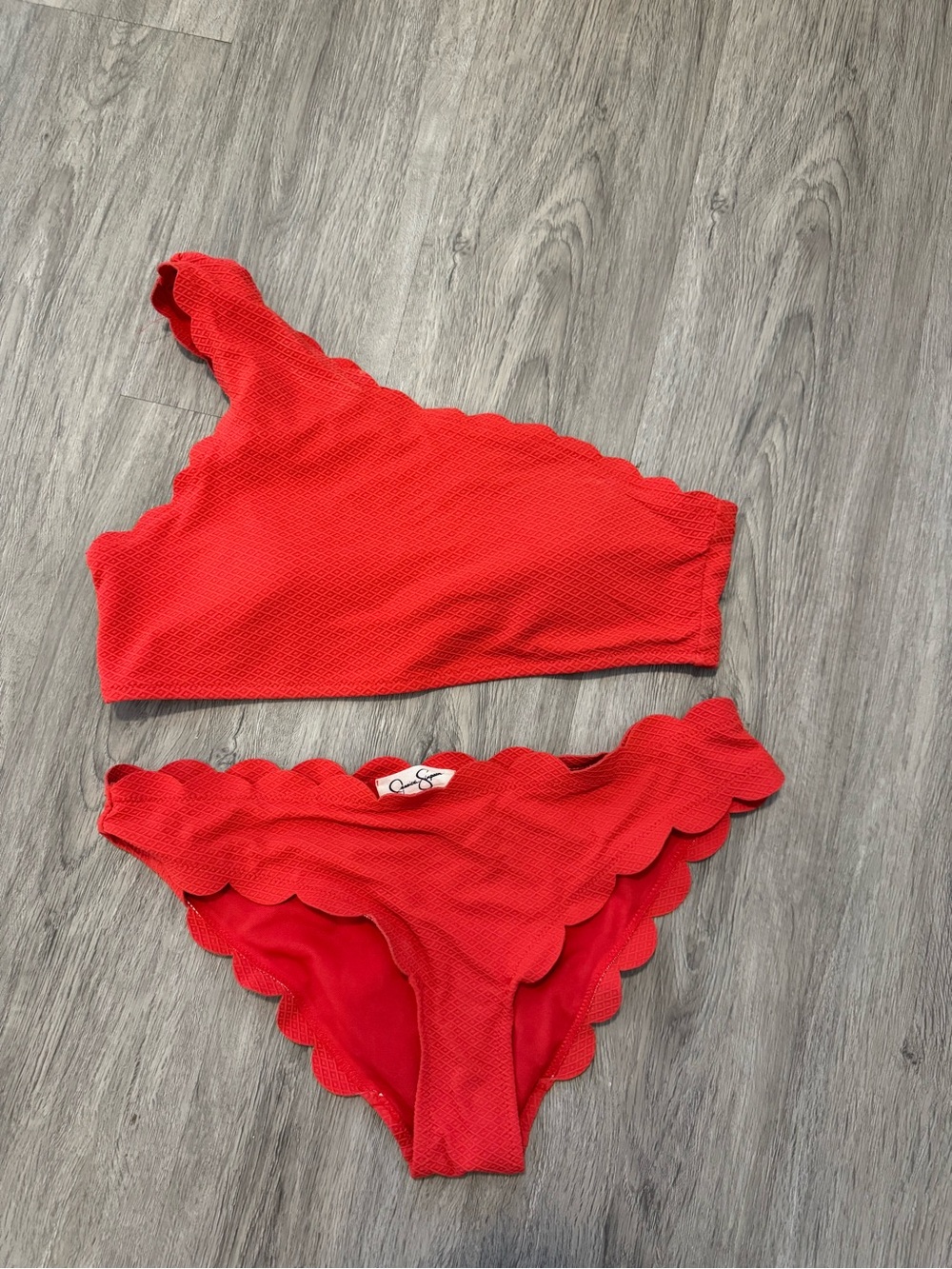Jessica Simpson Red One-Shoulder Scallop-Edge Bikini